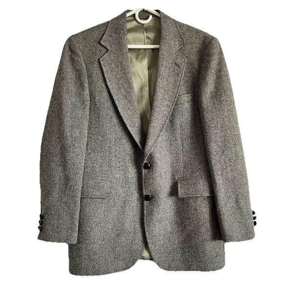 VTG Sports Coat Sz Large 42R Gray Blazer Wool Jacket Made In USA Herringbone - Picture 1 of 10
